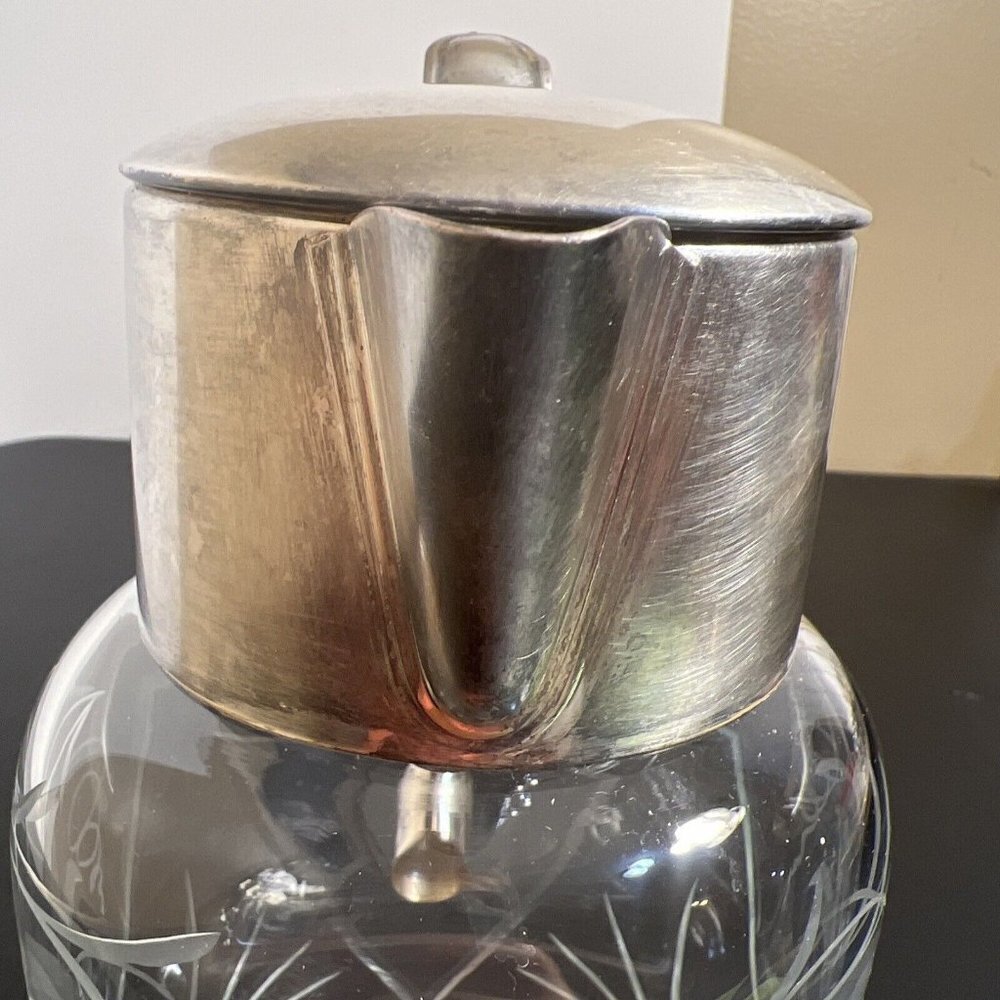 Vintage HKE Pitcher Cold Crystal Glass Closed Silver Plated Mount 10” - Picture 13 of 16